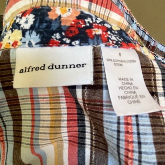 Alfred Dunner Colorful Plaid Button-Up Embroidered Trim Detail Floral Collar - Picture 7 of 8